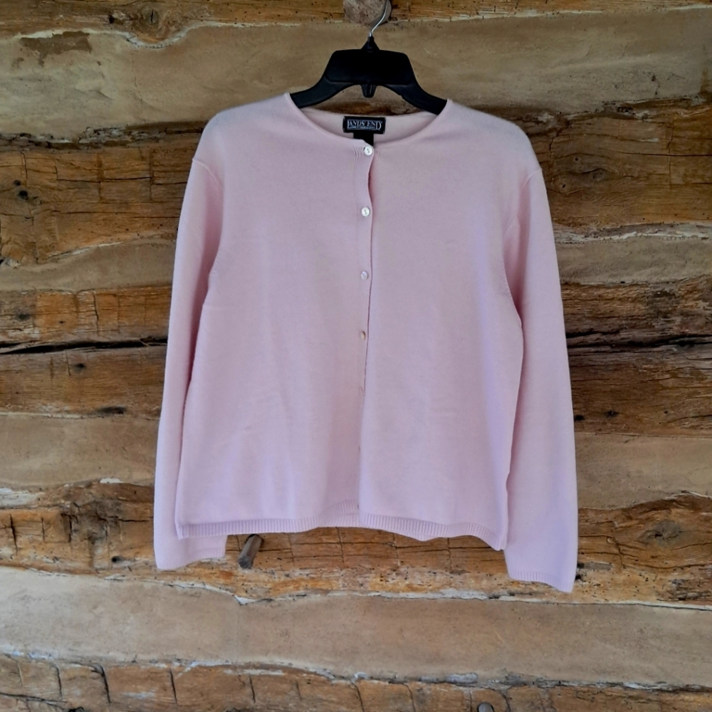 Lands' End Pastel Pink Crewneck Cotton Cardigan Size Large